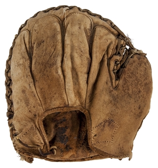 Babe Ruths Circa 1912 St. Marys Era Used Right Handed Catchers Mitt from Babe Ruth Museum (LOAs Included from PSA/DNA, MEARS, Babe Ruth Museum, and Family Provenance)